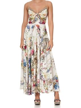 Camilla Slip Maxi Dress Tie Front Beaded Silk US M Matching Shawl By The Meadow